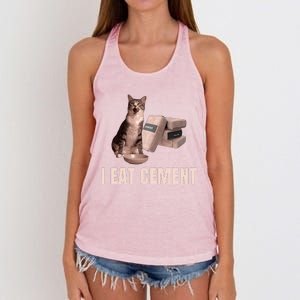 Meme I Eat Cement Cursed Cat Funny Oddly Specific Women's Knotted Racerback Tank