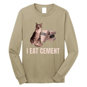 Meme I Eat Cement Cursed Cat Funny Oddly Specific Long Sleeve Shirt