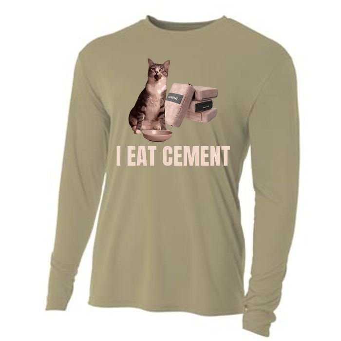 Meme I Eat Cement Cursed Cat Funny Oddly Specific Cooling Performance Long Sleeve Crew