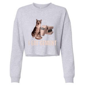 Meme I Eat Cement Cursed Cat Funny Oddly Specific Cropped Pullover Crew