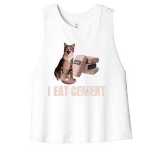 Meme I Eat Cement Cursed Cat Funny Oddly Specific Women's Racerback Cropped Tank