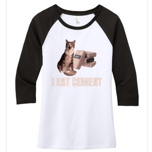 Meme I Eat Cement Cursed Cat Funny Oddly Specific Women's Tri-Blend 3/4-Sleeve Raglan Shirt