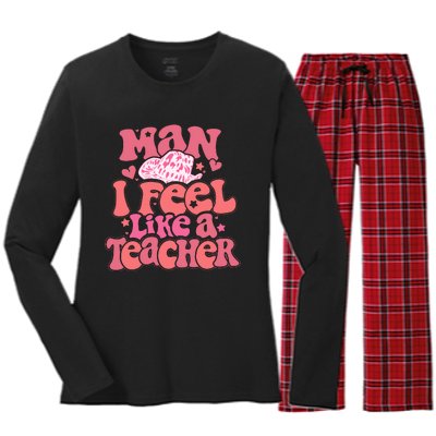 Man I Feel Like A Teacher Cowboy Hat Western Teacher Back To School Women's Long Sleeve Flannel Pajama Set 