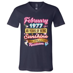 Made In February 1977 46 Years Old 46th Birthday Gift V-Neck T-Shirt