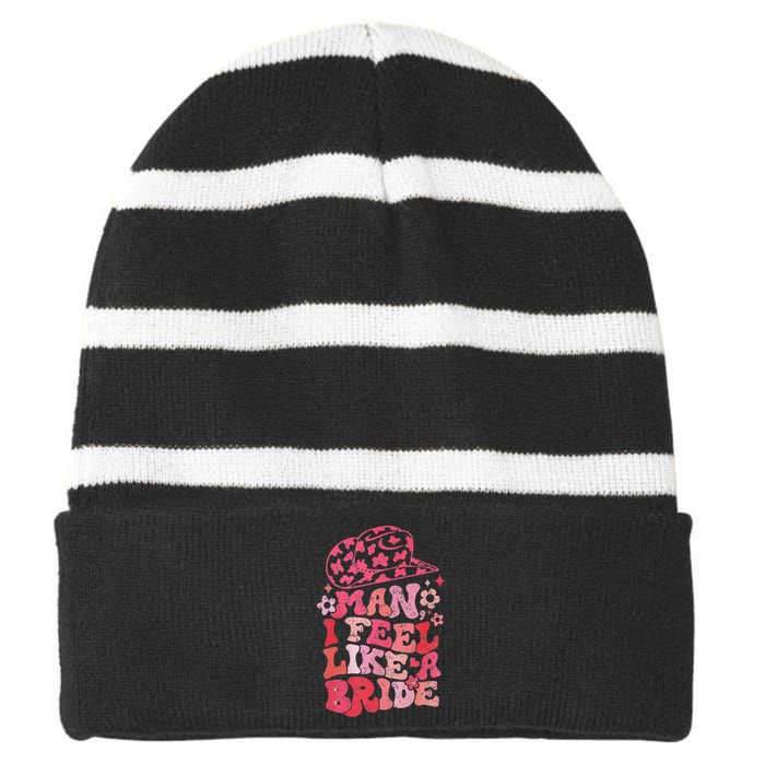 Man I Feel Like A Bride Cow Bachelorette Party Western Striped Beanie with Solid Band