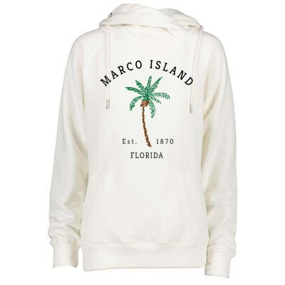 Marco Island Florida Colorful Palm Tree Retro Novelty Womens Funnel Neck Pullover Hood