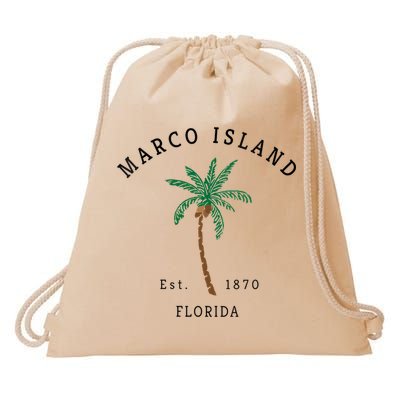 Marco Island Florida Colorful Palm Tree Retro Novelty Drawstring Bag