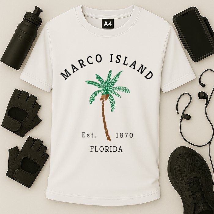 Marco Island Florida Colorful Palm Tree Retro Novelty Performance Shirt