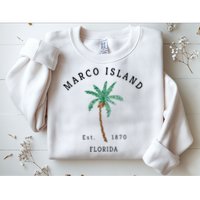 Marco Island Florida Colorful Palm Tree Retro Novelty Sweatshirt