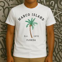 Marco Island Florida Colorful Palm Tree Retro Novelty T-Shirt