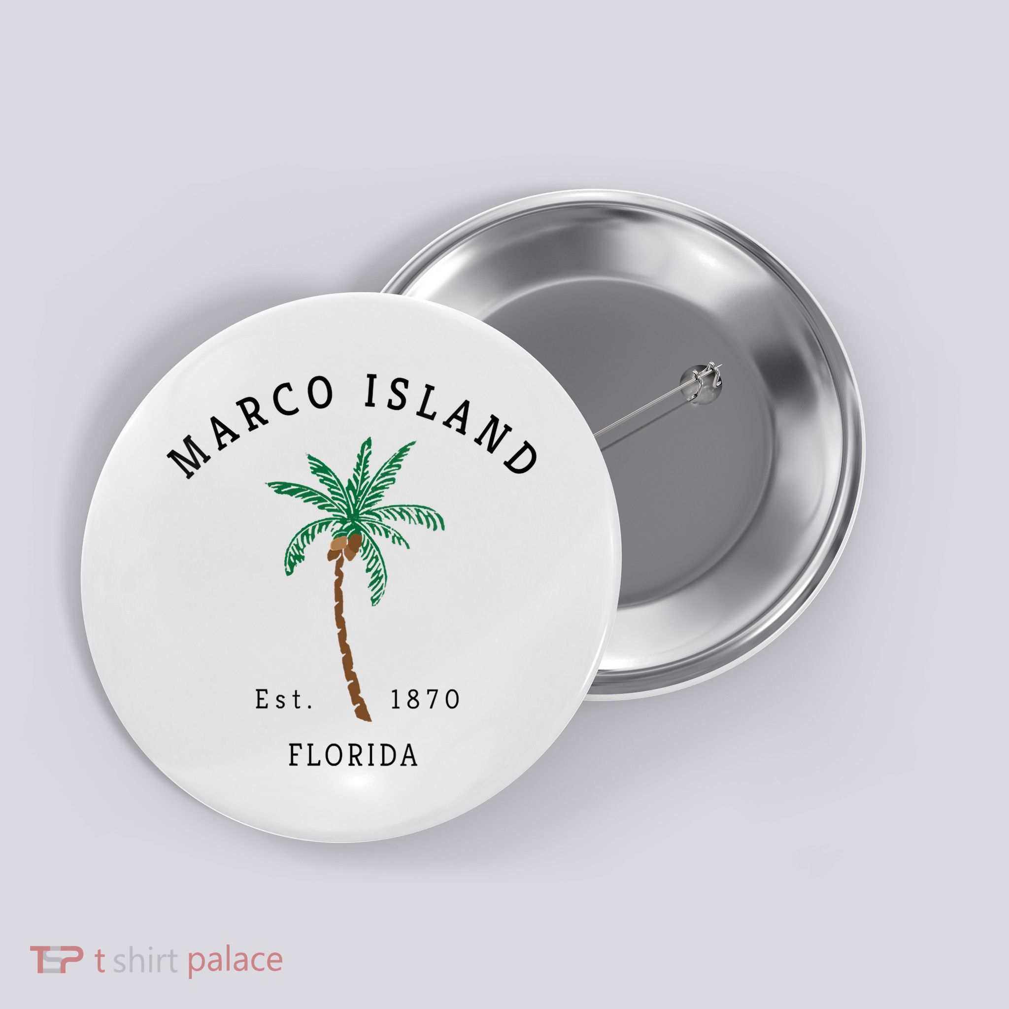 Marco Island Florida Colorful Palm Tree Retro Novelty Button