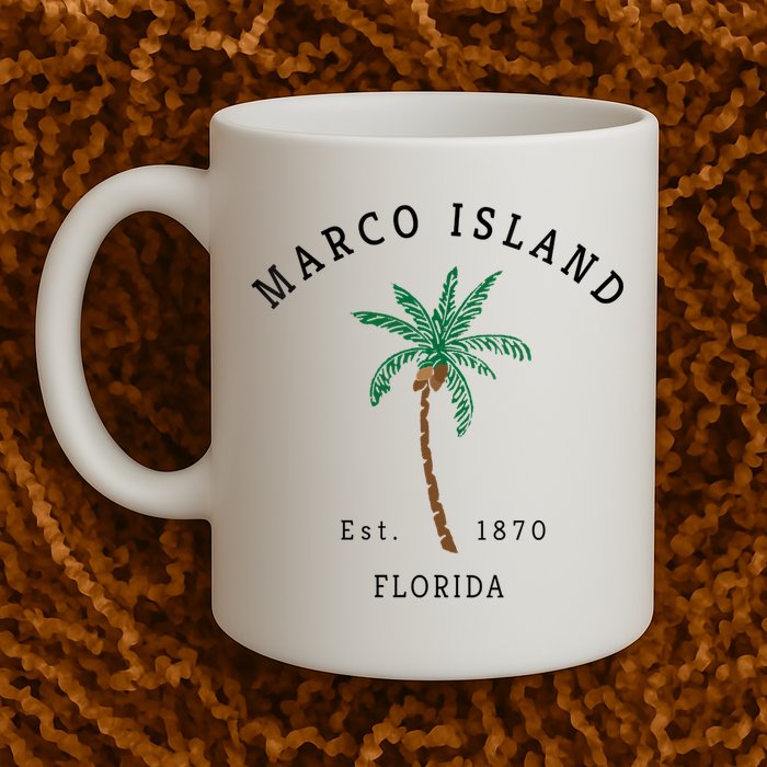Marco Island Florida Colorful Palm Tree Retro Novelty Mug