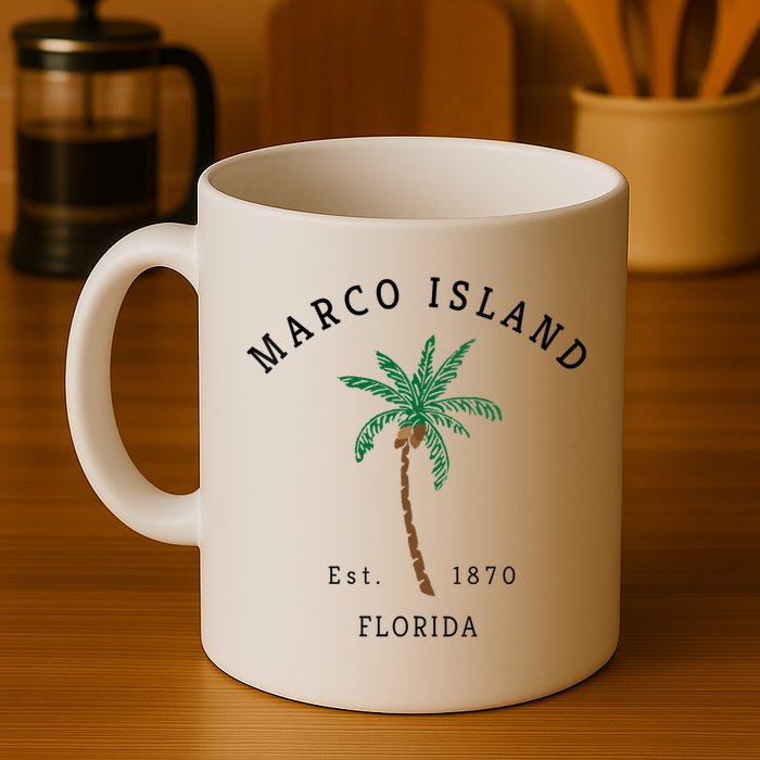 Marco Island Florida Colorful Palm Tree Retro Novelty Mug