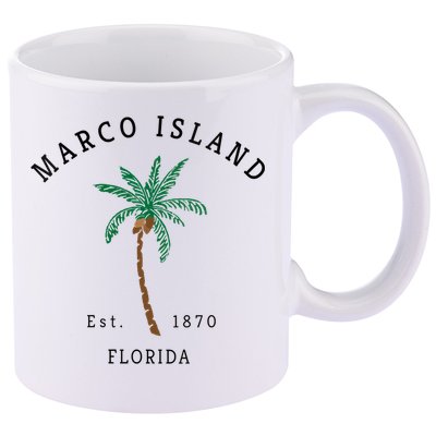 Marco Island Florida Colorful Palm Tree Retro Novelty 11oz C Handle Ceramic Mug