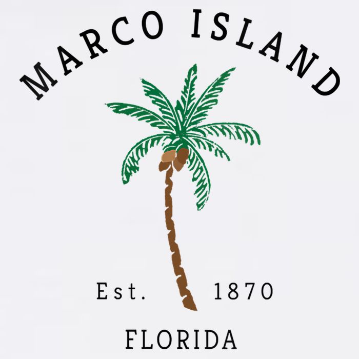 Marco Island Florida Colorful Palm Tree Retro Novelty Flatbill Hat