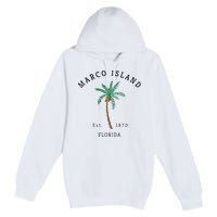 Marco Island Florida Colorful Palm Tree Retro Novelty Premium Pullover Hoodie