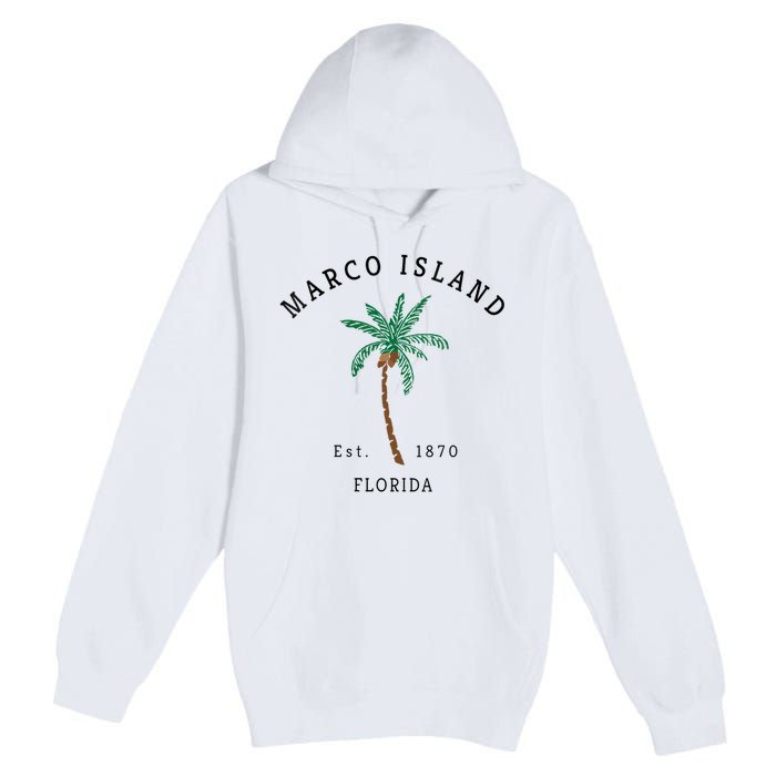 Marco Island Florida Colorful Palm Tree Retro Novelty Premium Pullover Hoodie