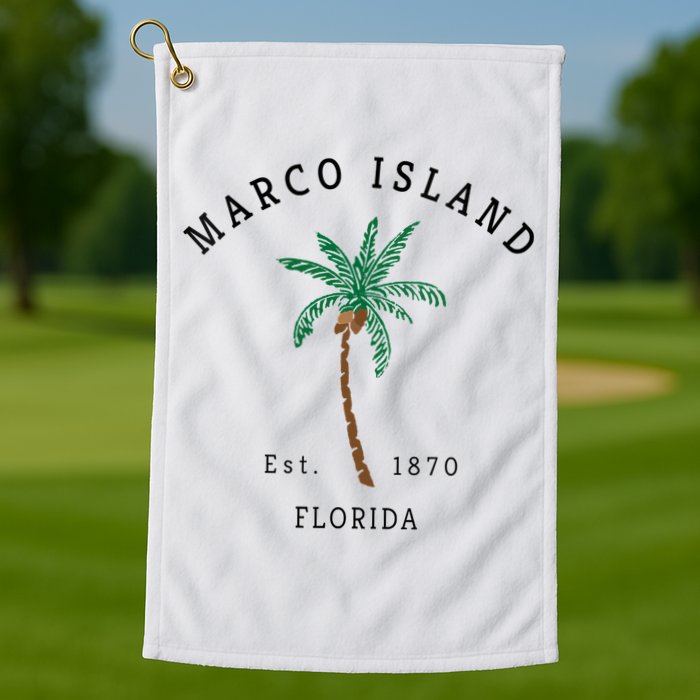 Marco Island Florida Colorful Palm Tree Retro Novelty Golf Towel