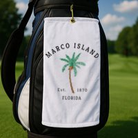 Marco Island Florida Colorful Palm Tree Retro Novelty Golf Towel