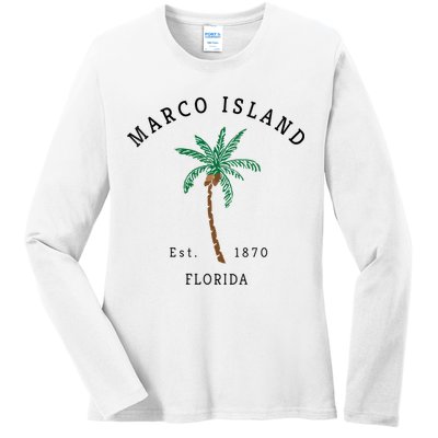 Marco Island Florida Colorful Palm Tree Retro Novelty Ladies Long Sleeve Shirt