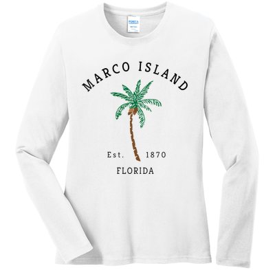 Marco Island Florida Colorful Palm Tree Retro Novelty Ladies Long Sleeve Shirt