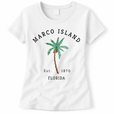 Marco Island Florida Colorful Palm Tree Retro Novelty Womens T-Shirt