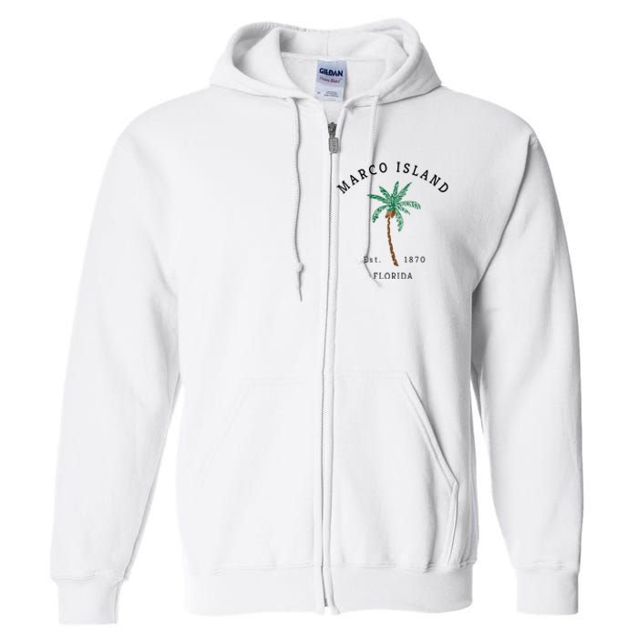 Marco Island Florida Colorful Palm Tree Retro Novelty Full Zip Hoodie