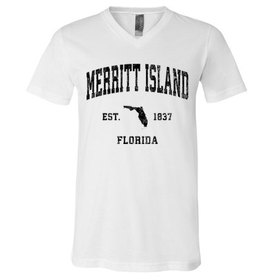 Merritt Island Florida Fl Vintage Established Athletic Sports Design V-Neck T-Shirt