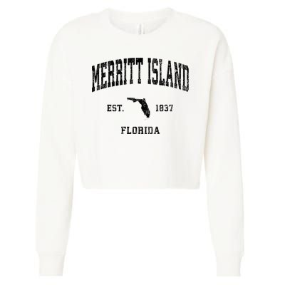 Merritt Island Florida Fl Vintage Established Athletic Sports Design Cropped Pullover Crew