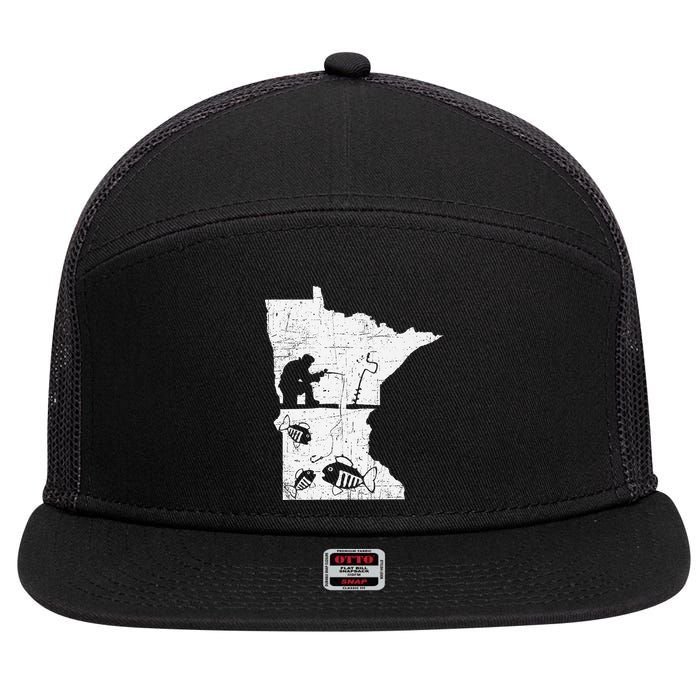 Minnesota Ice Fishing Love Minnesota Fishing 7 Panel Mesh Trucker Snapback Hat