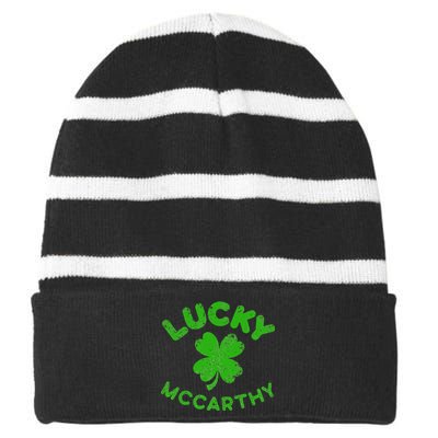 McCarthy Irish Family Saint Patrick's Day Irish McCarthy Striped Beanie with Solid Band