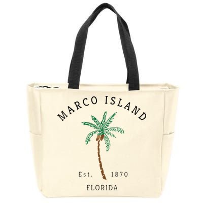 Marco Island Florida Colorful Palm Tree Retro Novelty Art Zip Tote Bag