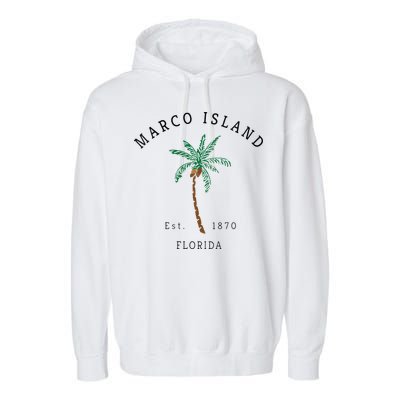 Marco Island Florida Colorful Palm Tree Retro Novelty Art Garment-Dyed Fleece Hoodie