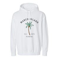 Marco Island Florida Colorful Palm Tree Retro Novelty Art Garment-Dyed Fleece Hoodie