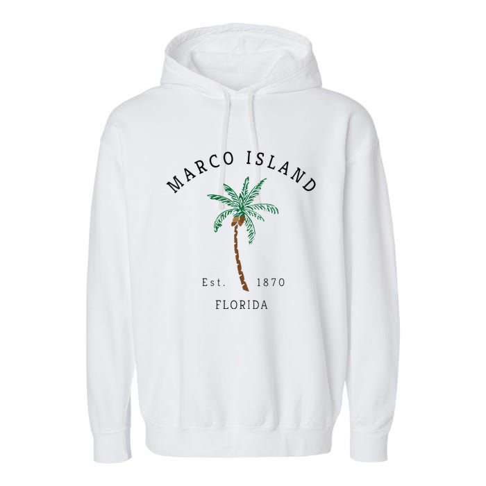 Marco Island Florida Colorful Palm Tree Retro Novelty Art Garment-Dyed Fleece Hoodie