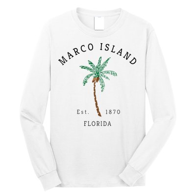 Marco Island Florida Colorful Palm Tree Retro Novelty Art Long Sleeve Shirt