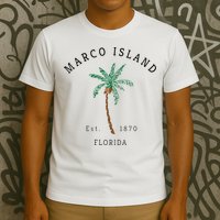 Marco Island Florida Colorful Palm Tree Retro Novelty Art T-Shirt
