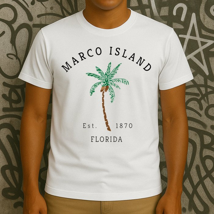 Marco Island Florida Colorful Palm Tree Retro Novelty Art T-Shirt