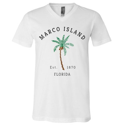 Marco Island Florida Colorful Palm Tree Retro Novelty Art V-Neck T-Shirt
