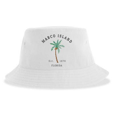 Marco Island Florida Colorful Palm Tree Retro Novelty Art Sustainable Bucket Hat