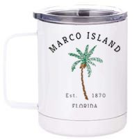 Marco Island Florida Colorful Palm Tree Retro Novelty Art 12 oz Stainless Steel Tumbler Cup