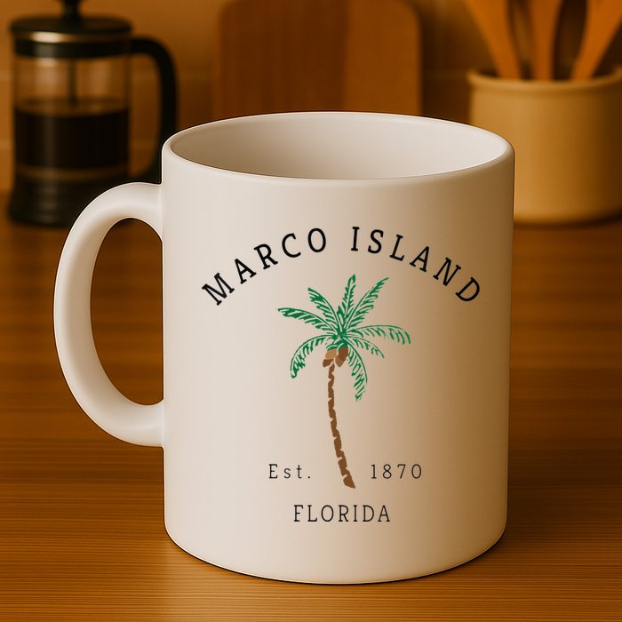 Marco Island Florida Colorful Palm Tree Retro Novelty Art Mug