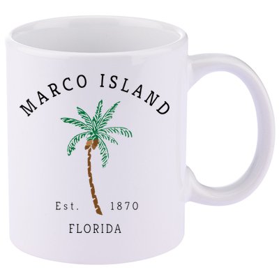 Marco Island Florida Colorful Palm Tree Retro Novelty Art 11oz C Handle Ceramic Mug