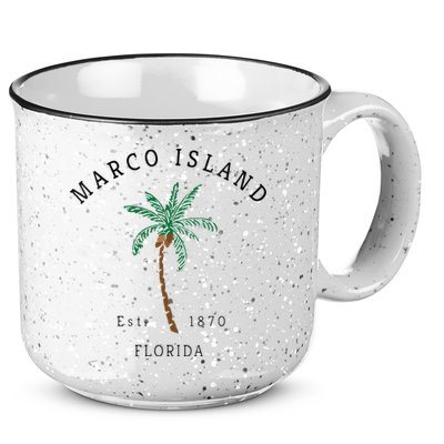 Marco Island Florida Colorful Palm Tree Retro Novelty Art 15oz Campfire Ceramic Mug