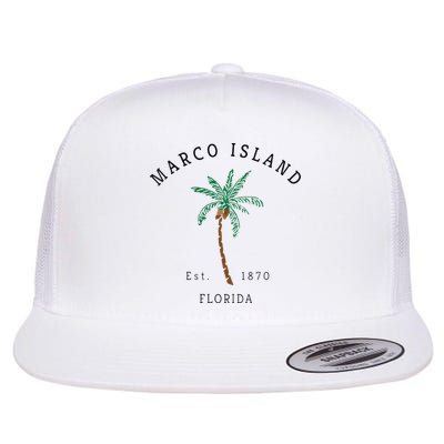 Marco Island Florida Colorful Palm Tree Retro Novelty Art Flat Bill Trucker Hat