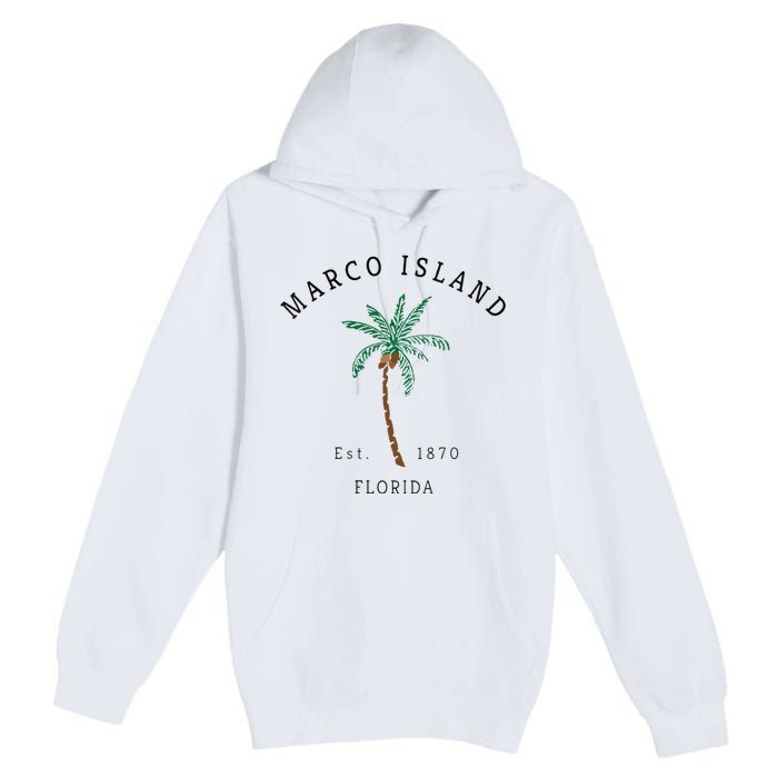 Marco Island Florida Colorful Palm Tree Retro Novelty Art Premium Pullover Hoodie