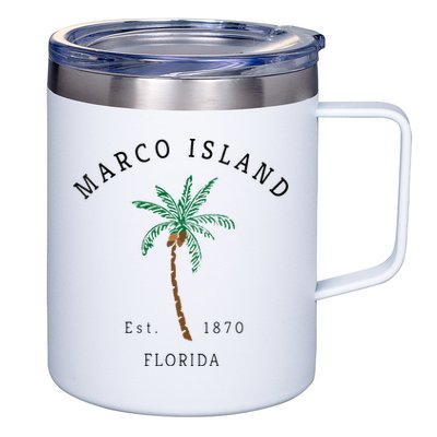 Marco Island Florida Colorful Palm Tree Retro Novelty Art 12oz Stainless Steel Coffee Mug