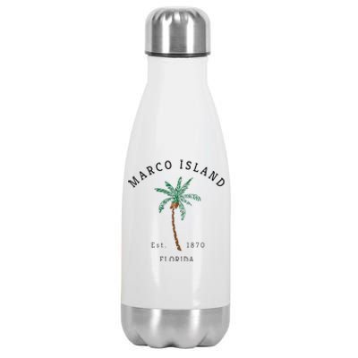 Marco Island Florida Colorful Palm Tree Retro Novelty Art Stainless Steel Insulated Water Bottle