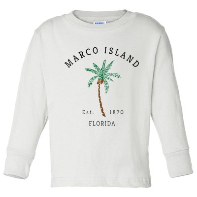 Marco Island Florida Colorful Palm Tree Retro Novelty Art Toddler Long Sleeve Shirt