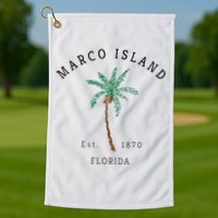 Marco Island Florida Colorful Palm Tree Retro Novelty Art Golf Towel